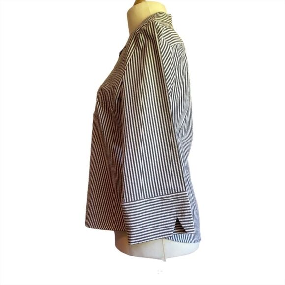 0166 Faconnable Seersucker Striped Button Down Shirt Size L Blouse NWT - Picture 4 of 10